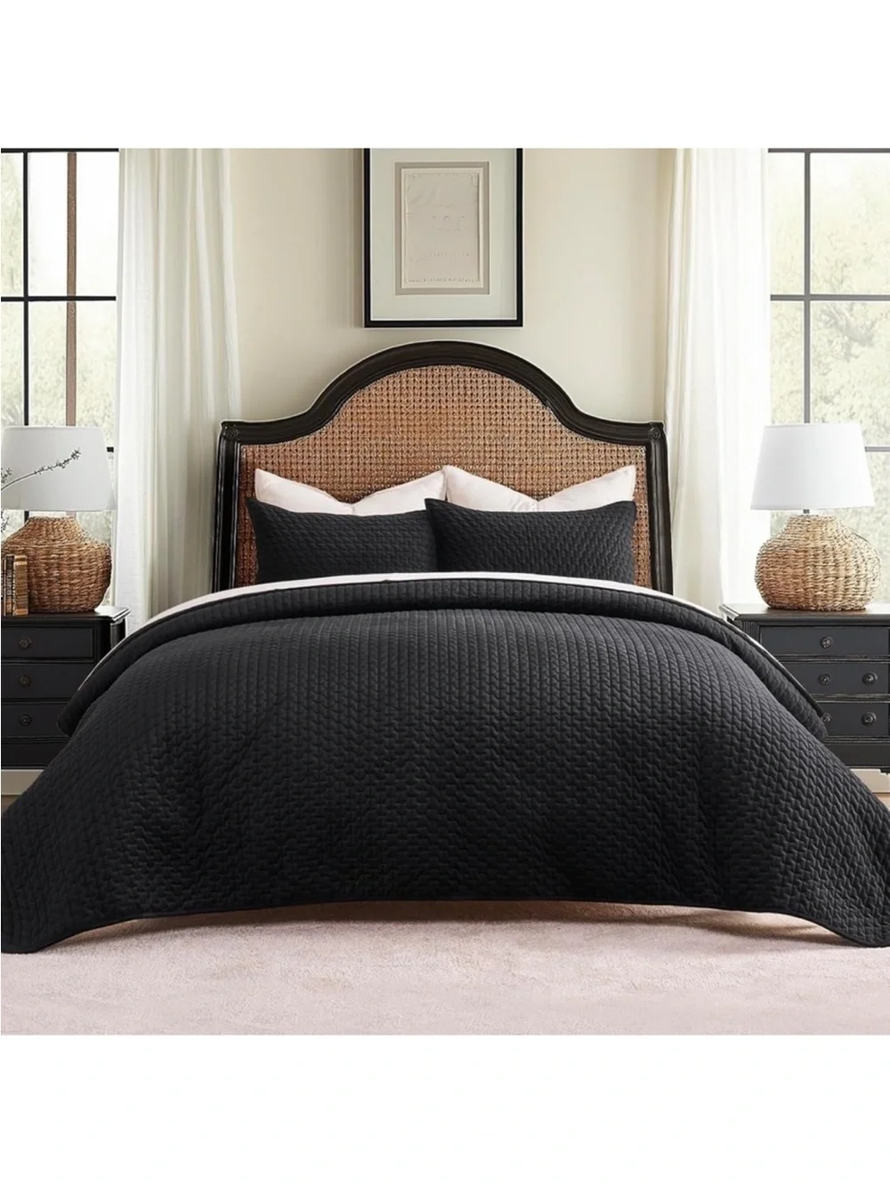 🆕 PB Style Black Velvet Coverlet Sateen KING Bedding Set Diamond Stitch NEW GOTH